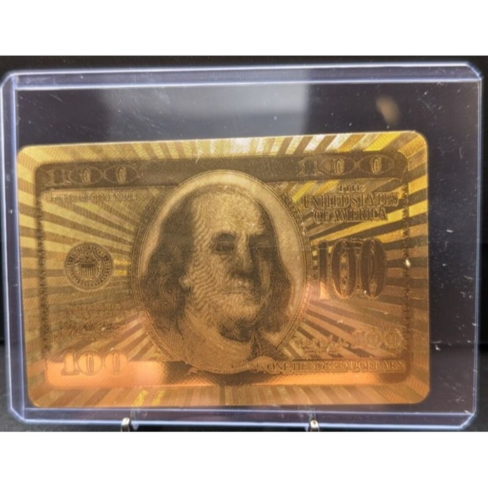 Gold Foil Novelty Lot • $100 Bill Display + 2 of Diamonds Card • Collectible Set - Picture 2 of 2
